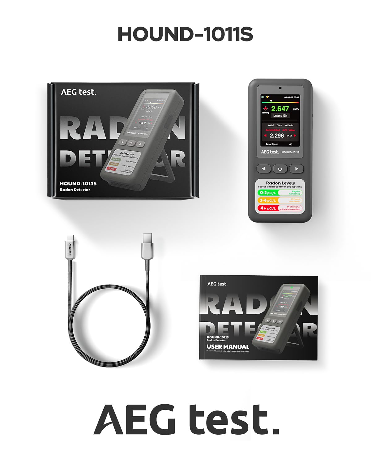 HOUND-1011S Tragbarer Radon-Detektor, Hochpräziser Sensor, Akustischer und Visueller Alarm, Langzeitüberwachung