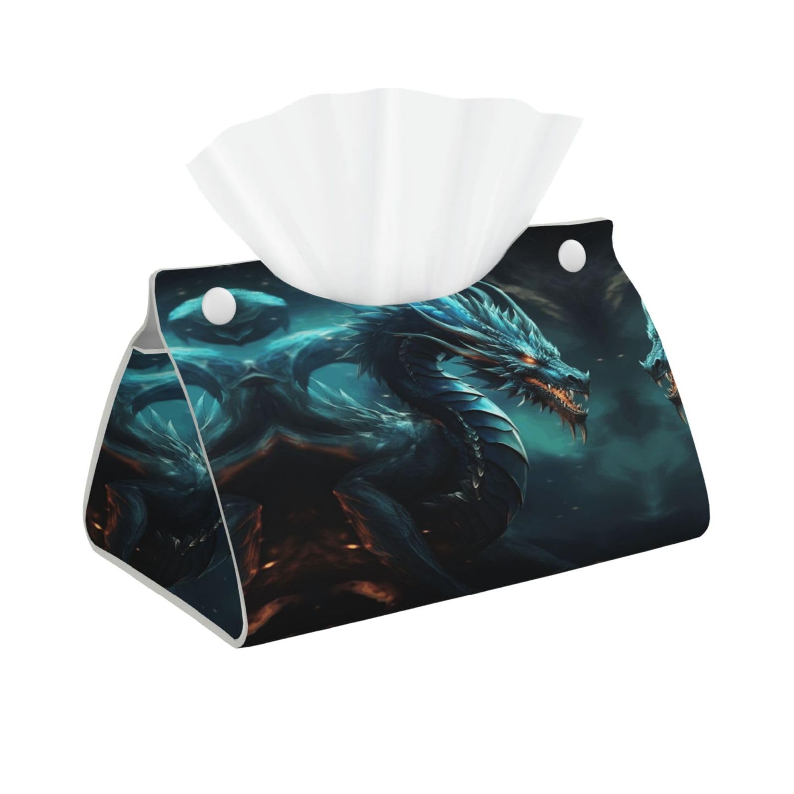 Decorative Tissue Box Cover Dragon Tissue Box Holder Aesthetic Leather Storage Organizer Box for Bathroom Vanity Tabletop Night Stands Office Funny Home Decorative Tissue Case