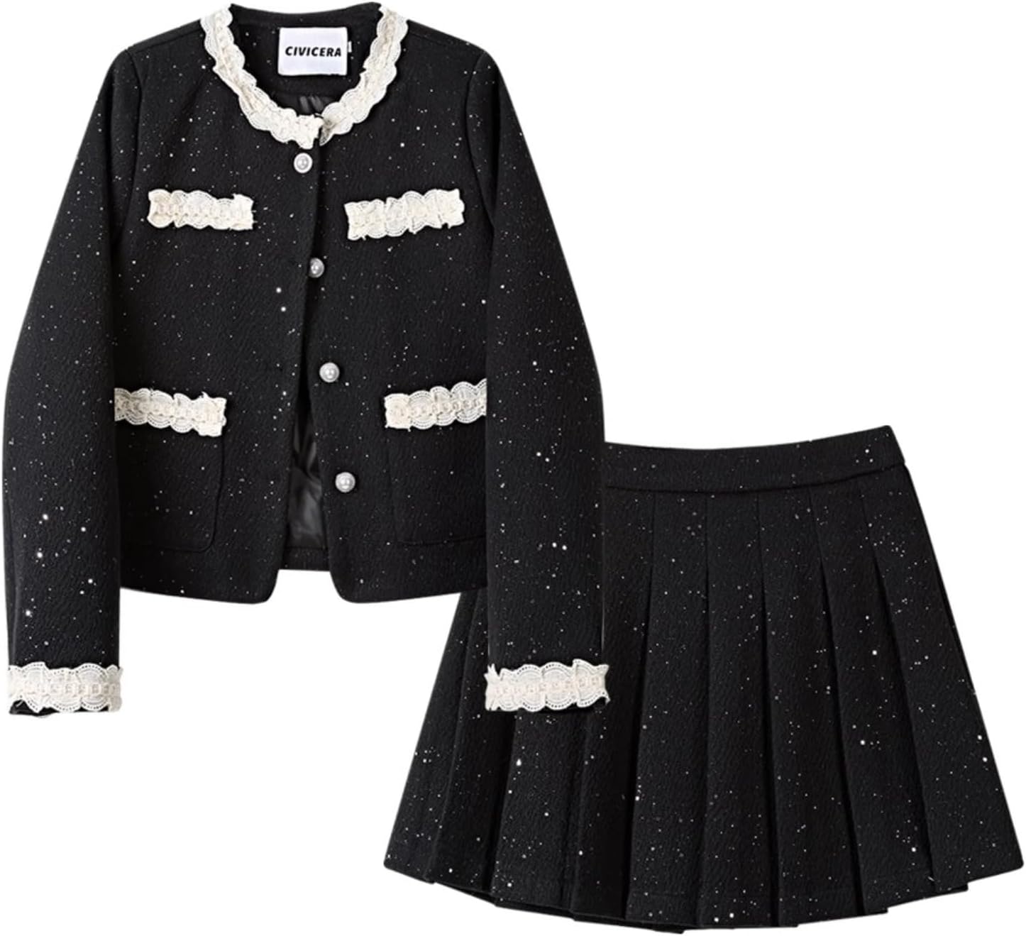 Set Female Winter Short Jacket Pleated Skirt Two-Piece Set