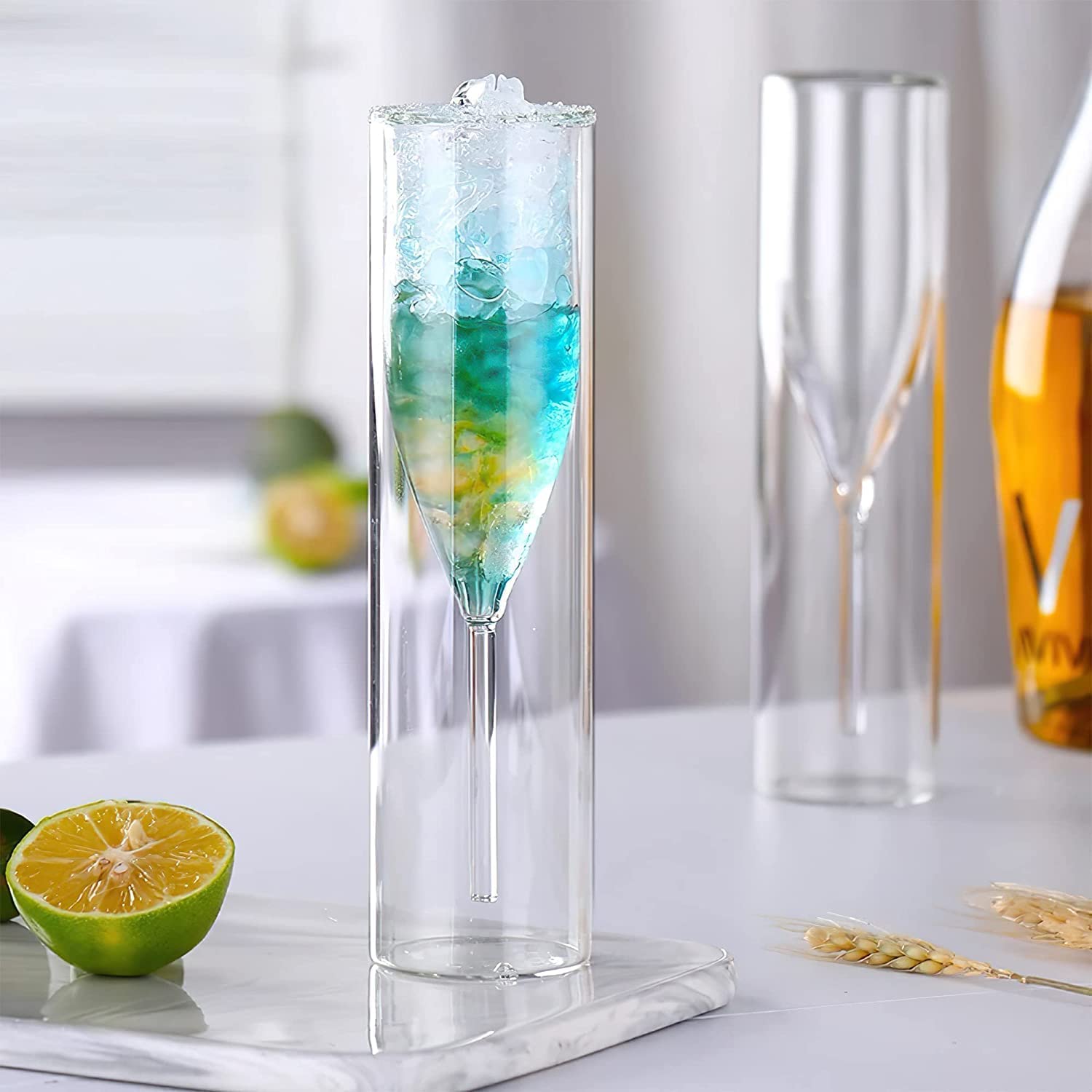 BOTIST Double Walled Champagne Glasses- 150 ml.| Transparent Sparkling Wine Glass Set - Pack of 1 1