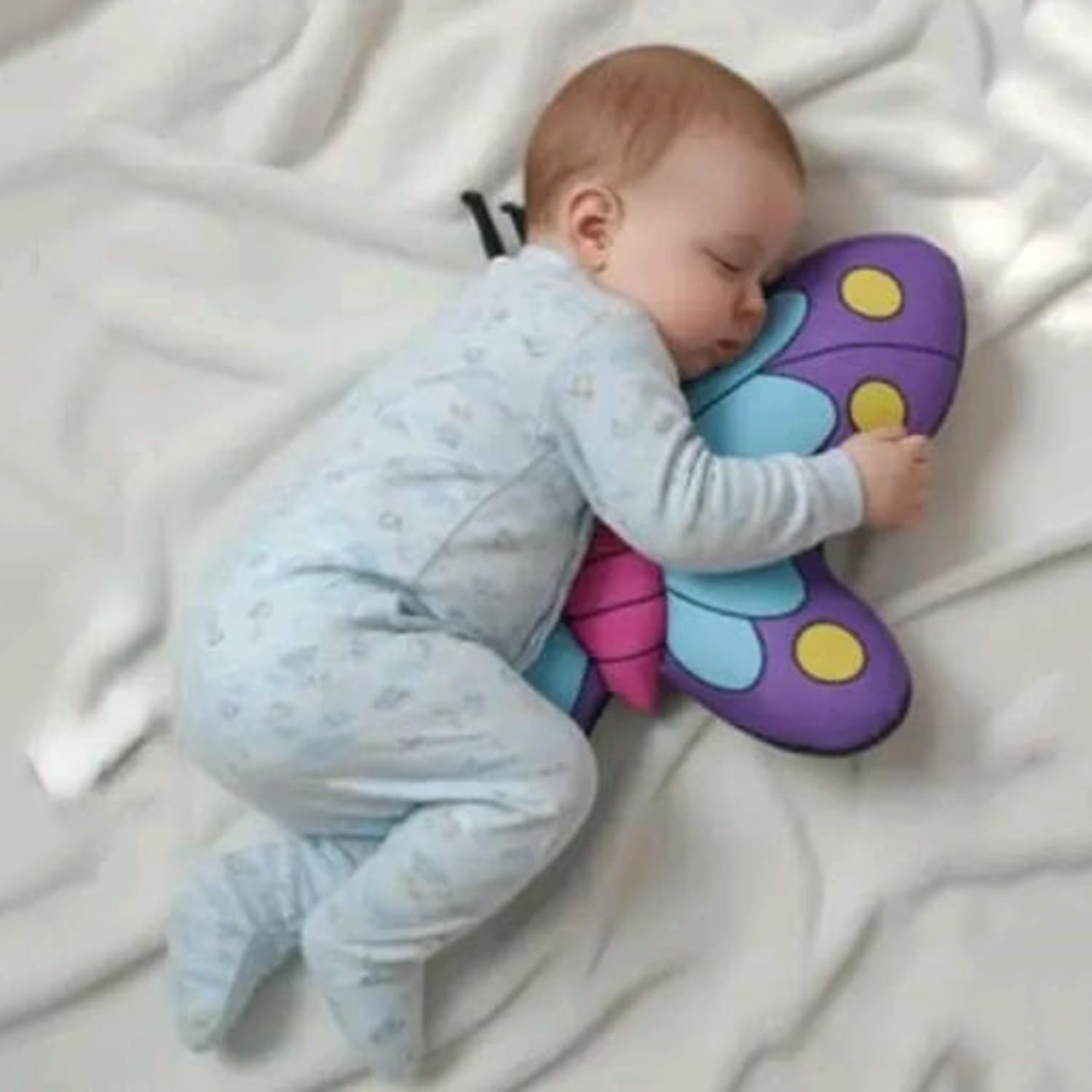 Magnificent Pillow for Baby Kids, Shape Head Back Safety Support, Round Cylindrical Cushion Double Sided, Printed Butterfly Pillows Soft Toys, blue-30cm-image-3