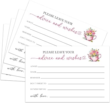 25 Advice and Wishes Cards, Floral & Teapot Fill-In Advice Cards for Bridal Shower Wedding Birthday Party Baby Shower Graduation Party, Well Wishes Card for Mr & Mrs Adults, Party Supplies -06