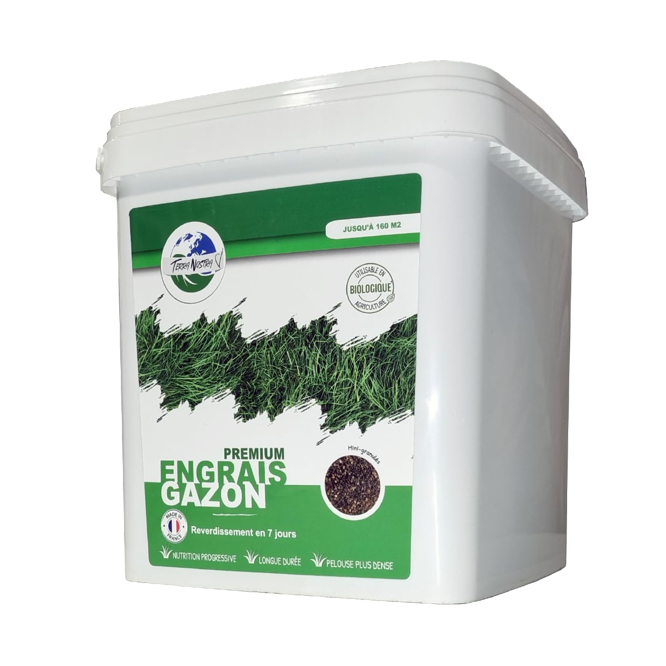 TERRA NOSTRA - Engrais Premium Gazon - Mini Granulés - Nutrition Progressive - 100% Naturel - Utilisable en Agriculture Biologique - Fabriqué en France - 5kg pour 160m²