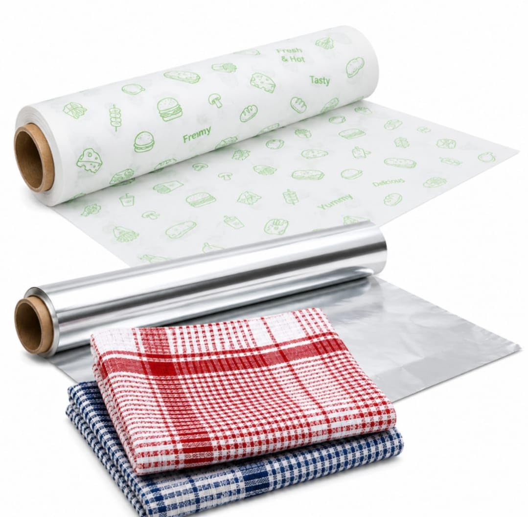 Kitchen Essentials Combo – Aluminium Foil Roll, Food Wrapping Paper Roll & Reusable Dish Cloth Set-image-35