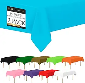Amcrate Toalha de mesa de plástico azul descartável, 2 pacotes de toalhas de mesa premium para mesas retangulares 54" x 108". Serve para mesas de até 2,2 m, toalha de mesa de plástico para festas,