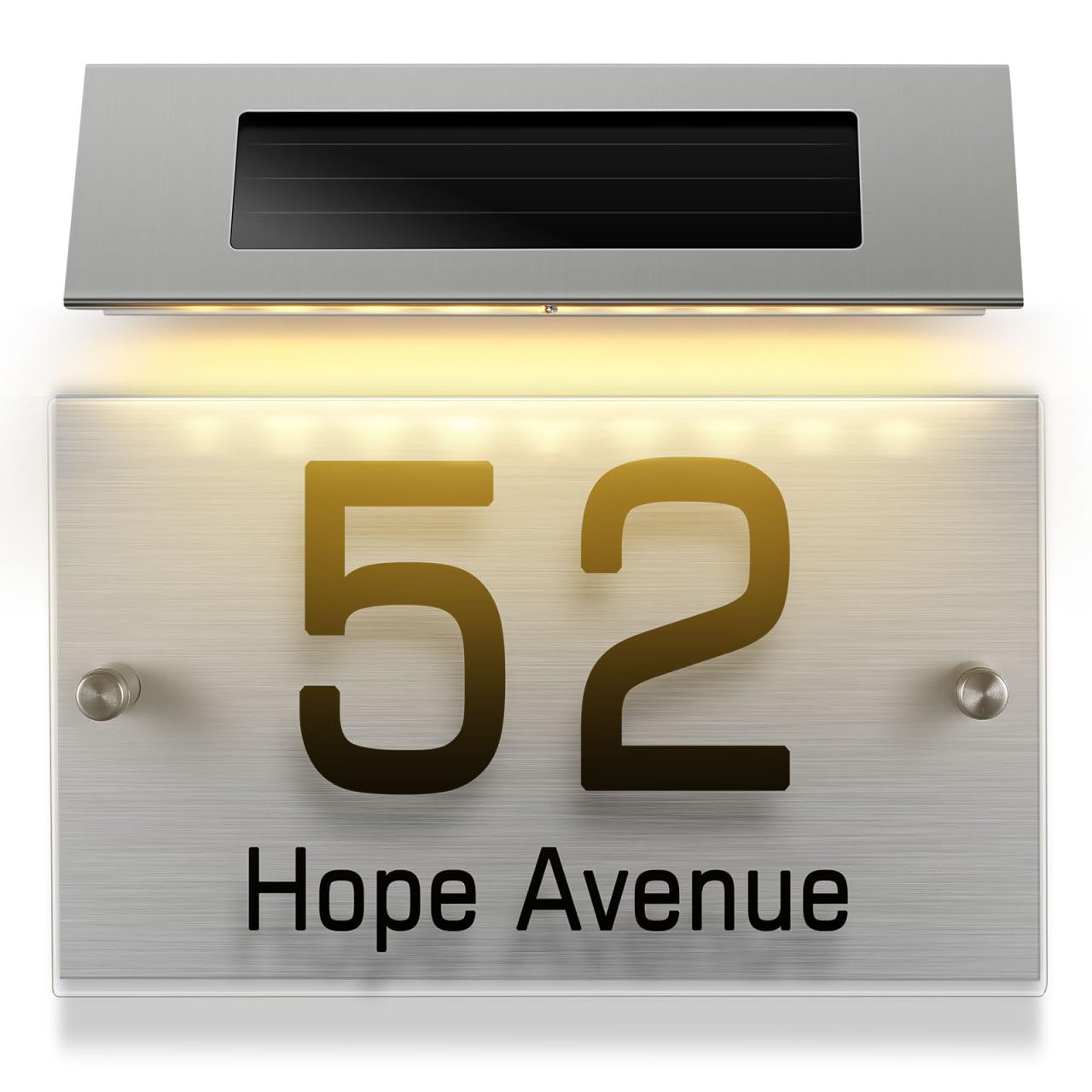 Angoily Solar Address LED House Number Light Stainless Steel Address Sign Doorplate Lamp Address Lighted Up Outdoor Plaque for Home