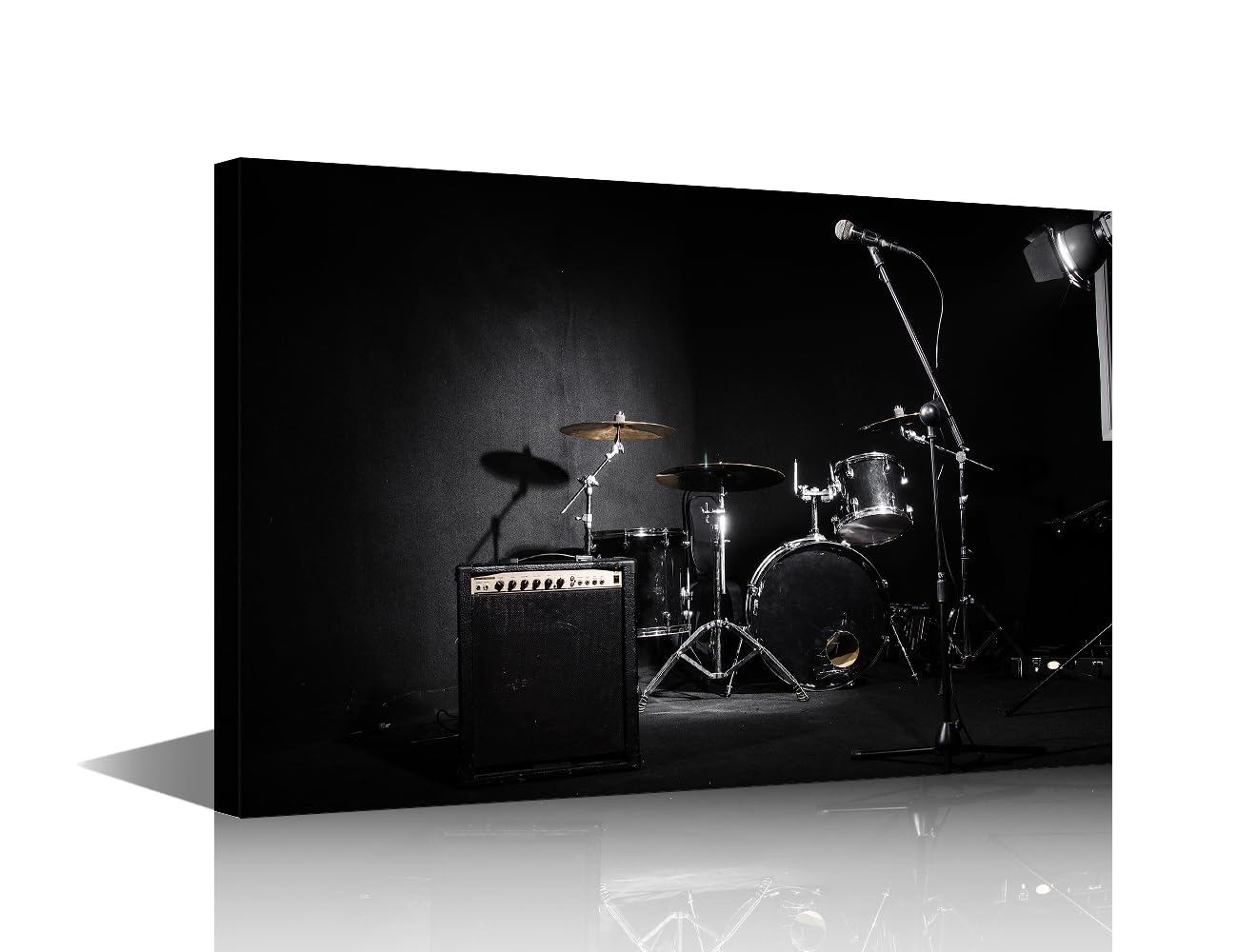 TISHIRON Set of Drums on Stage Wall Art Musical Instruments Wall Decor Home Decor Music Wall Decoration for Living Room Bedroom Office 1 Piece Artwork Framed Ready to Hang (16''Wx 24''H)