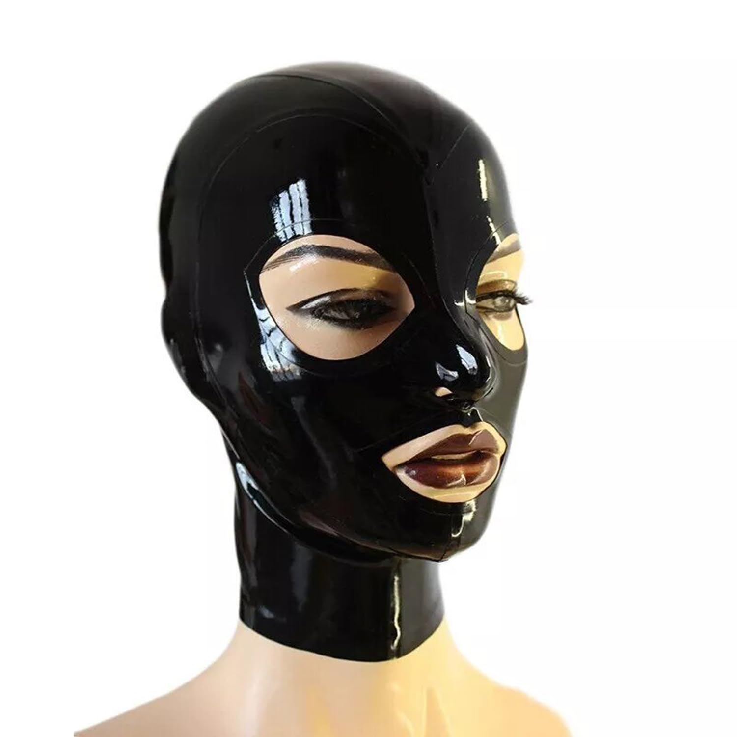 GREEFEI Black Latex Hood Mask Handmade,Rubber Hood with Back Zipper Unisex,Latex Hood for Theme Party Masquerade XL