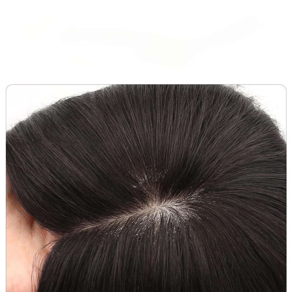 Clip In Toppers Human Hair Straight Hair Wiglet Hairpiece One-pieces Neddle Hairpiece(Cans Side Part At Random) for Women Thin Hair (Natural black,13 * 14-30CM)