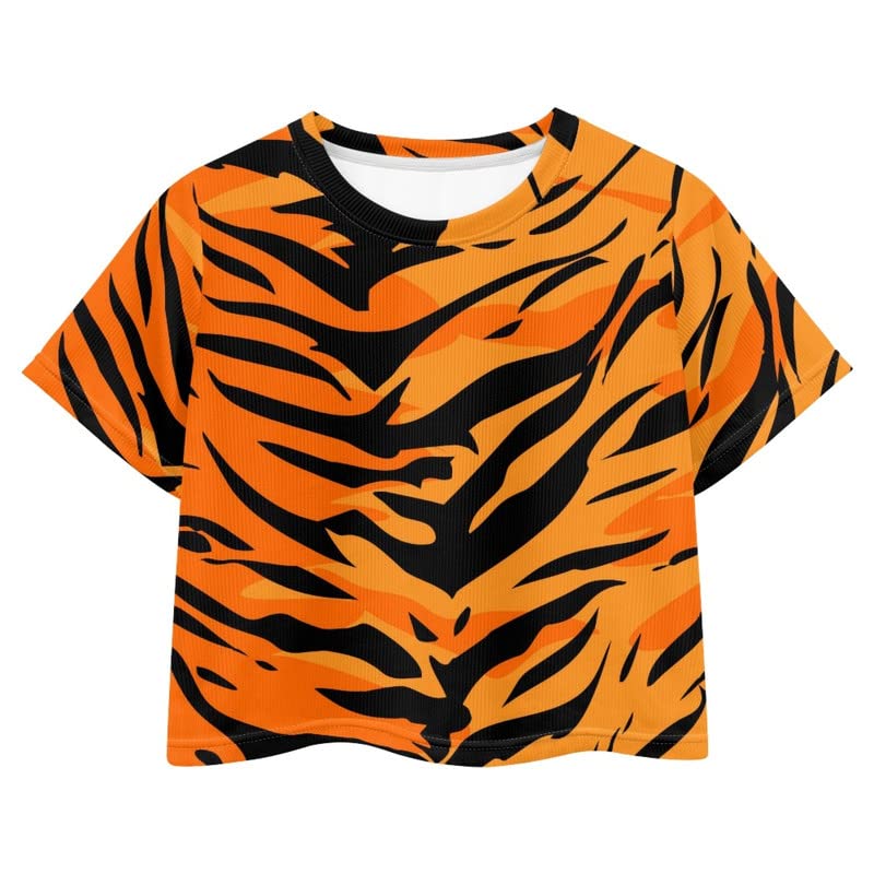 Howilath Novelty Pattern Women's Round Neck Short Sleeve T-Shirt Loose Fit Stretchy Crop Top Tees