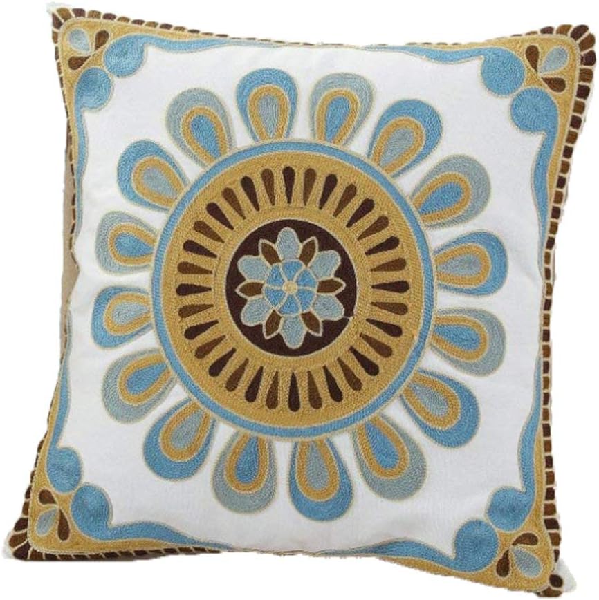 ZUODUBlue Cotton Cushion Cover Hand Made National Embroidery Bohemian Housewarming Car Home Decoration Cushion Cover/Throw Pillow Cover (Pattern-4)