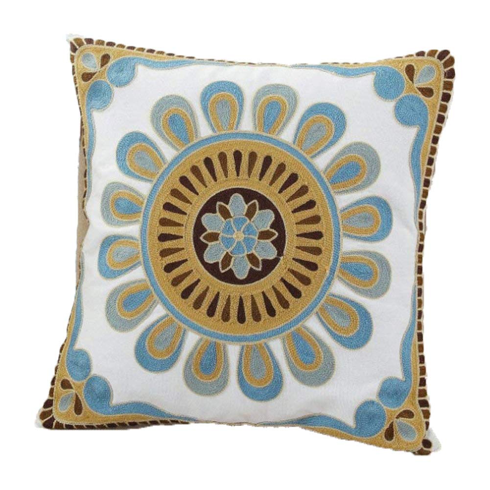 ZUODUBlue Cotton Cushion Cover Hand Made National Embroidery Bohemian Housewarming Car Home Decoration Cushion Cover/Throw Pillow Cover (Pattern-4)