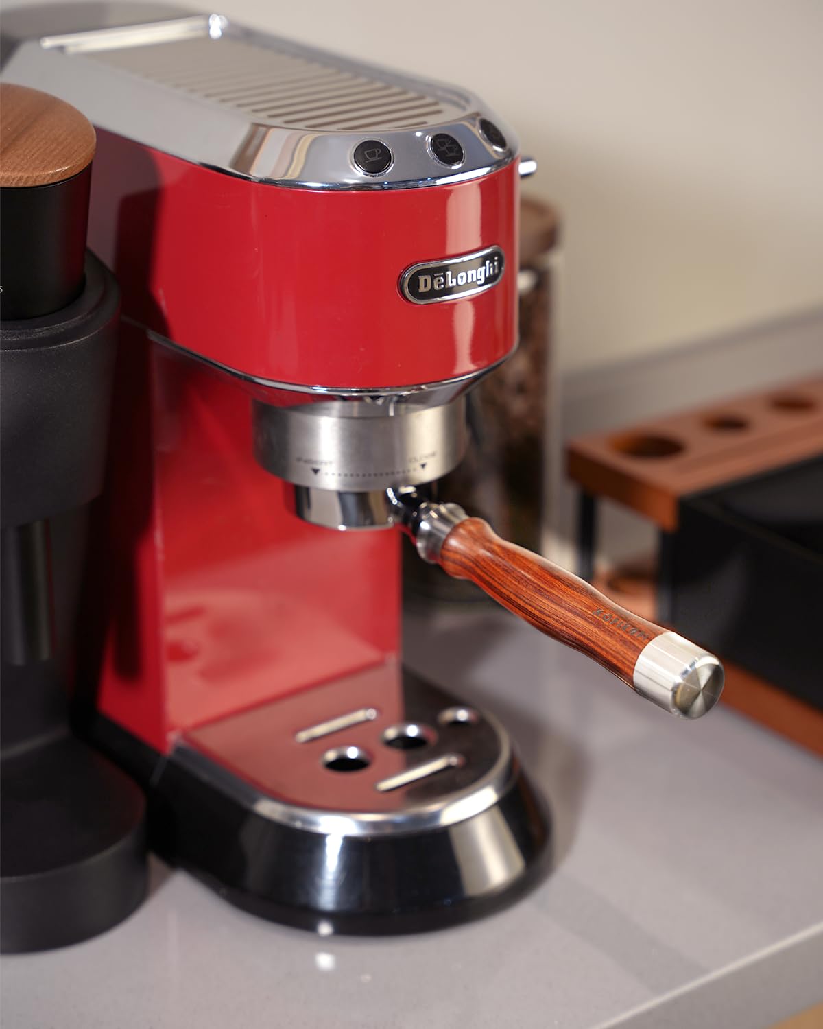 KOFIKOFI Portafiltro senza fondo da 51 mm, 3 Ears Bottomless compatibile con DeLonghi Dedica EC680/EC685, Smeg, EUPA, portafiltro in acciaio inox con filtro per puck, cestello per filtri, manico in