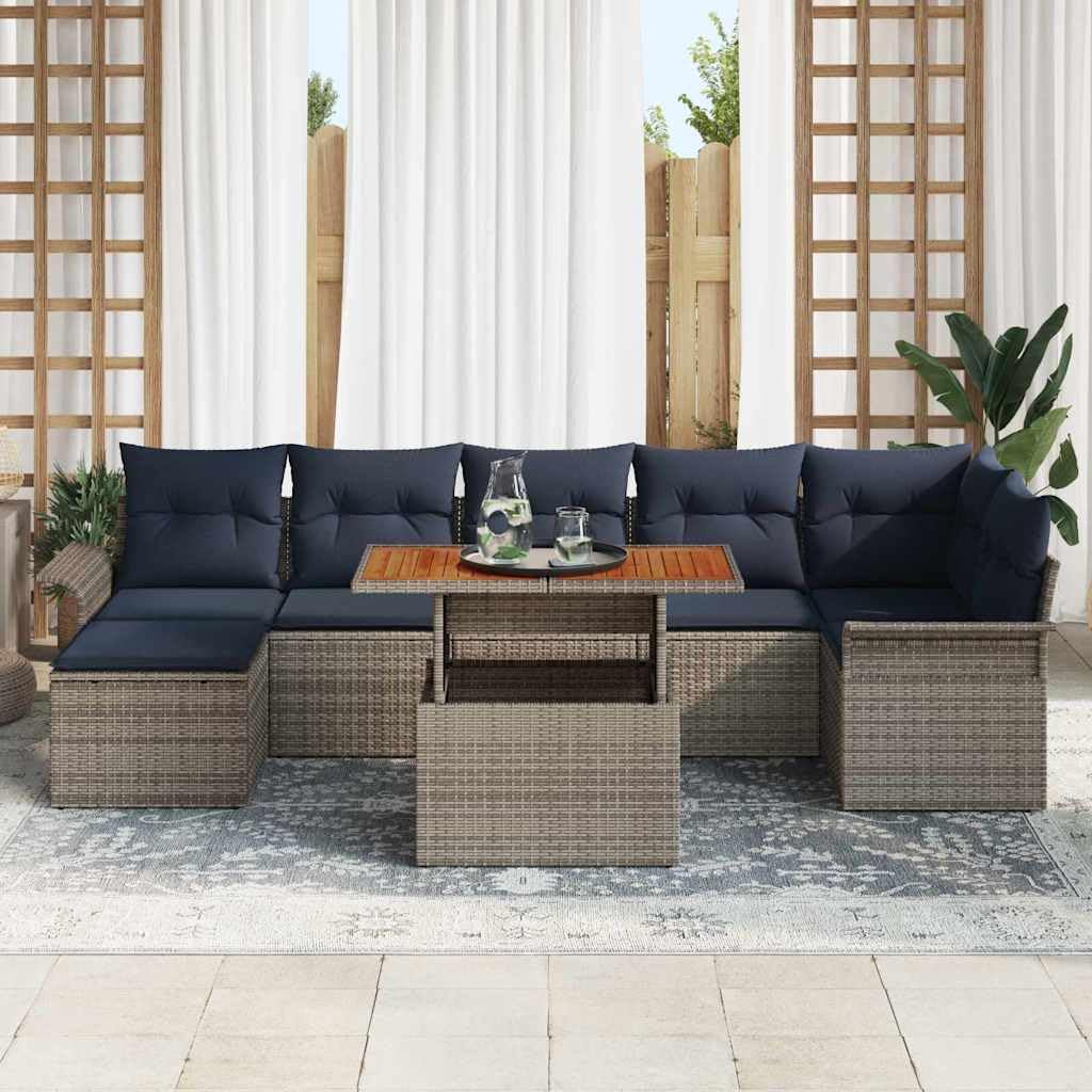 Set di mobili da giardino in polyrattan, 8 pezzi, colore grigio