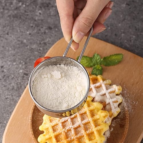 Miniatura 5 de luzen 2 tamices de harina de acero inoxidable redondos de mano de malla fina para hornear, polvo, azúcar, café, té (plata)