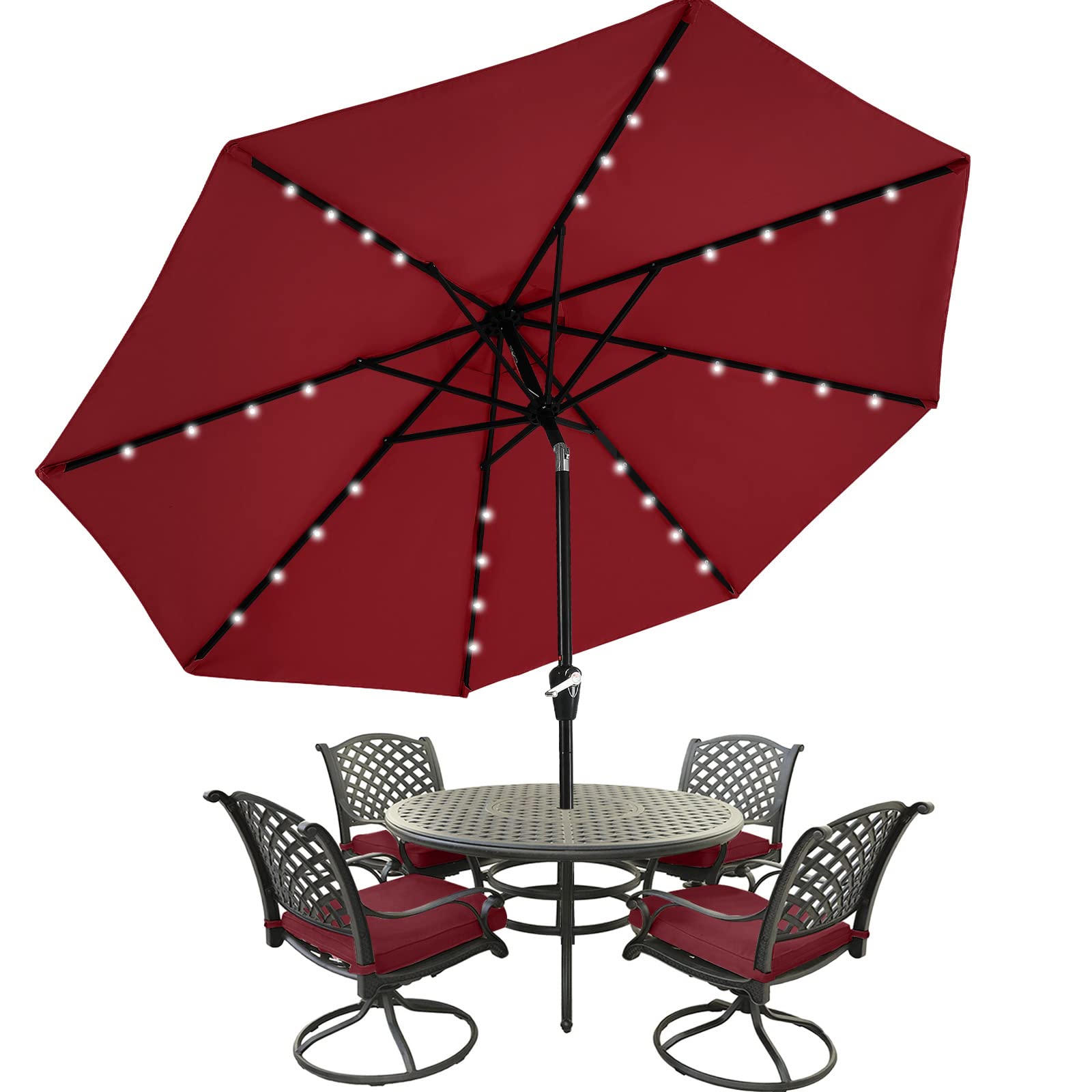 MASTERCANOPY Patio Umbrella with 32 Solar LED Lights -8 Ribs(2.7M,Burgundy)