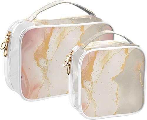 Miniatura 2 de Watercolor Yellow Marble Clear Toiletry Bag for Traveling,2 Pack Makeup Cosmetic Bag with Zipper,Travel Bag for Toiletries,Travel Essentials 21215134