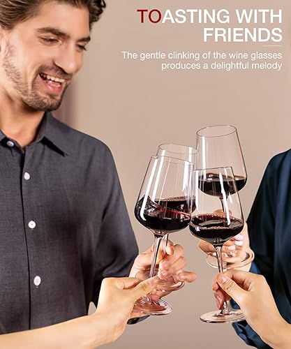 Miniatura 3 de LUNA & MANTHA Juego de 4 copas de vino, 444 ml sopladas a mano de cristal para vino tinto y blanco con tallo, regalo ideal para bodas o cumpleaños