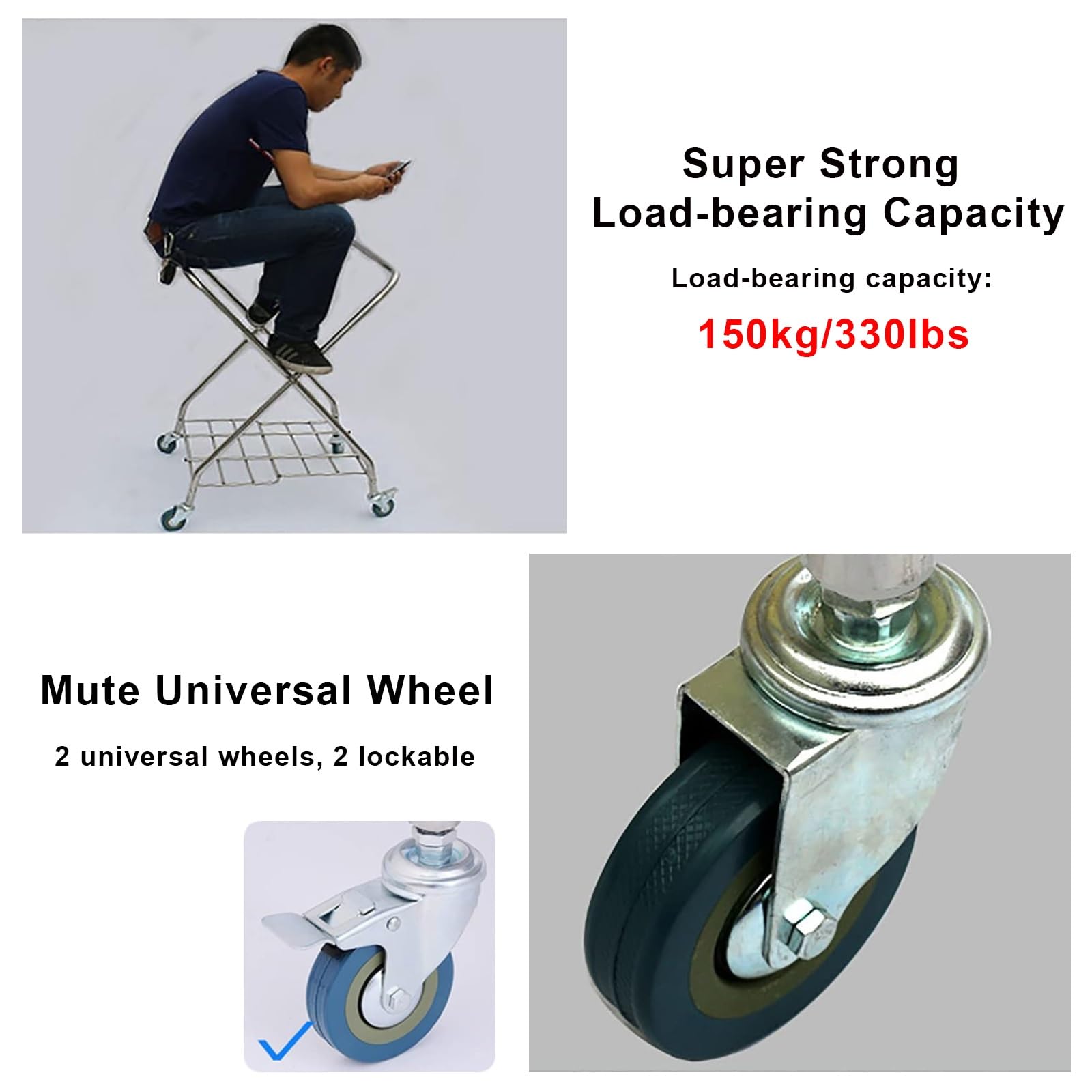 FQMYLTYN Carrito de Lavandería Plegable con Ruedas, Cesta de Lavandería Comercial Resistente y Plegable con Bolsa de Lona Desmontable para Hoteles, Hospitales y Hogares, 60x60x89cm(Blue)