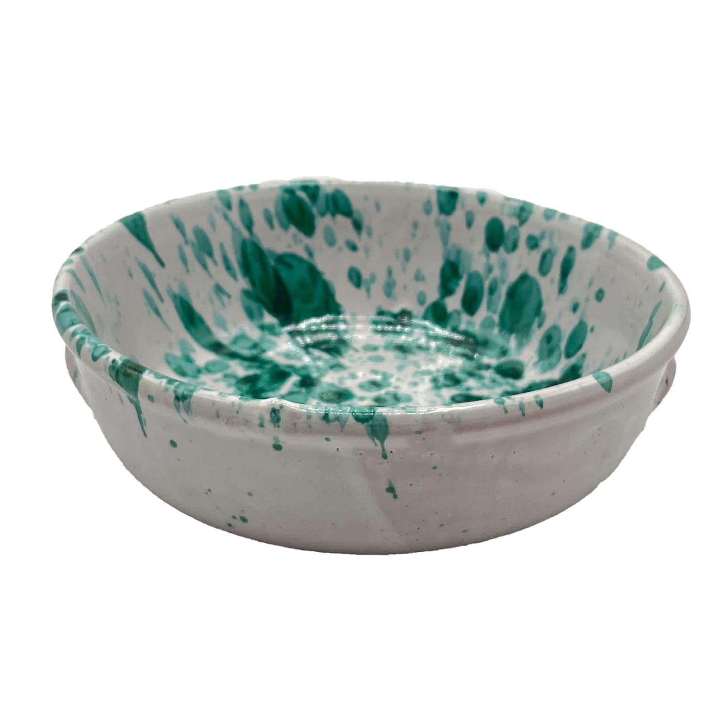 Set 6 Tegamini Tondi Verde Ramina in Ceramica Smaltata Gocciolata Cm 14.5 x h 5