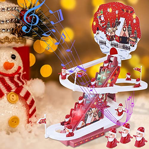 KEFFOR Music Lighted Santa Claus Track Slide Toys, Electric Climbing Ladder Santa Claus, Funny Christmas Slide Music Toy, Automatic Climbing Stairs Racing Toy (Battery)