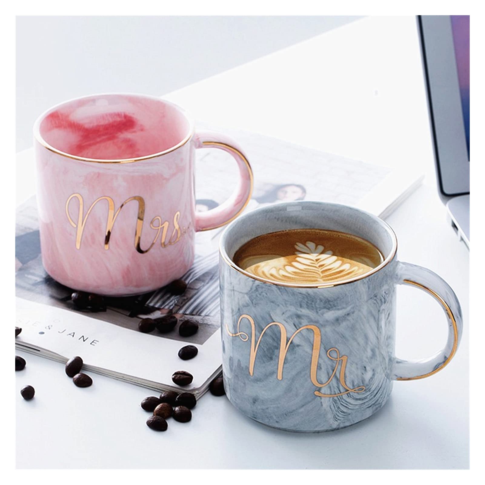 ceramiczny kubek do kawy kubek marmurkowy ceramiczny kubek dla pary kubek śniadaniowy filiżanka do herbaty zestaw filiżanek do kawy prezent 400 ml (2 szt.) filiżanki do herbaty (pojemność: