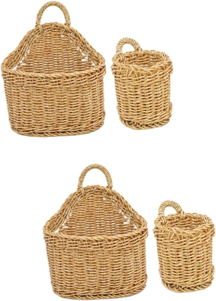 4pcs Wall Hanging Basket Woven Storage for Kitchen for Fruits Vegetables and Seasonings Decorative Wall Organizer for Home Use