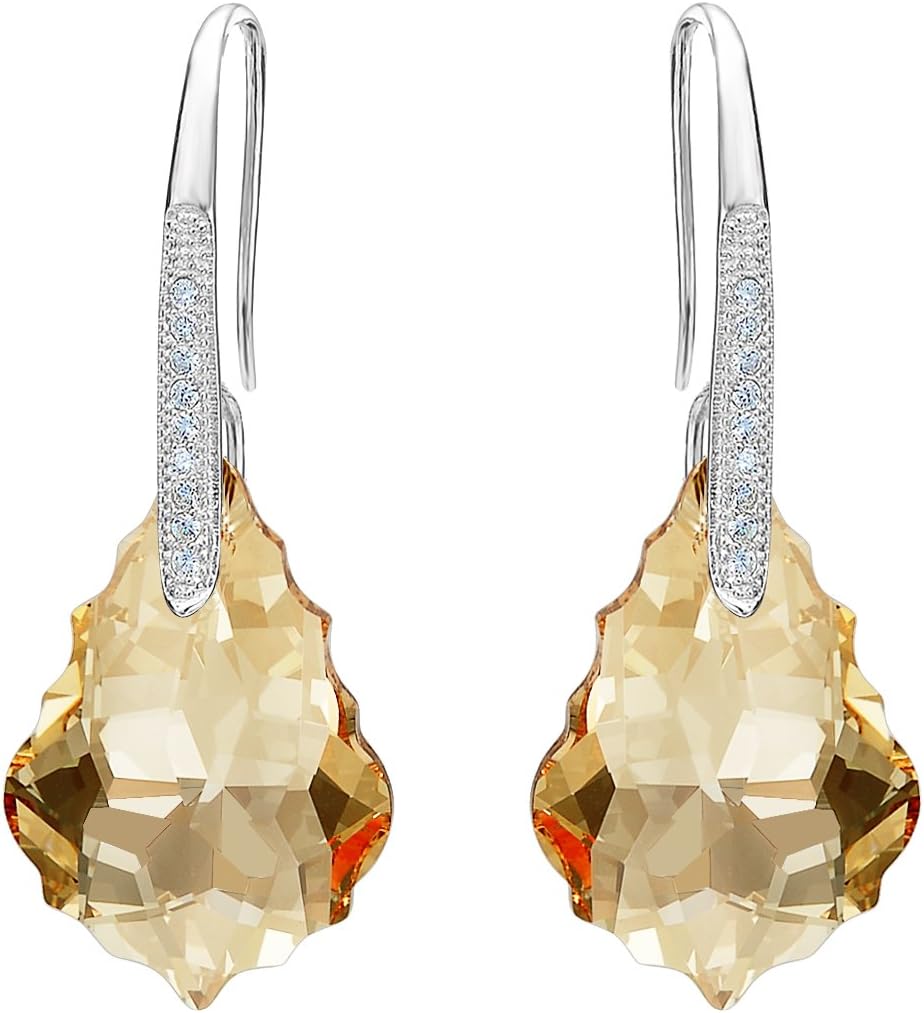 EleQueen 925 Sterling Silver CZ Baroque Drop Hook Earrings Made with Austrian Crystals, Valentine's Day/Mother's Day/Christmas Jewelry Gift