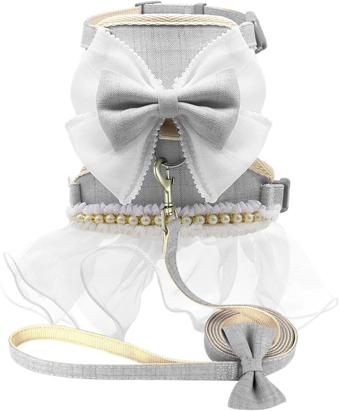 Pink Nylon Cat Harness and Leash Set with Cute Bowknot Vest for Small Dogs Puppy Kittens Adjustable Soft Pet Outfits Princess Party Costume(H,750ml)