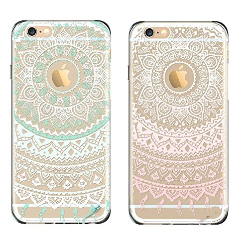 EVERMARKET(TM) 2 Pack of iPhone 5C TPU Case, Flower Floral Beautiful Pattern Soft Rubber TPU Case Cover and 1 Stylus Pen for Apple iPhone 5C (Mint&Pink Mandala Totem)