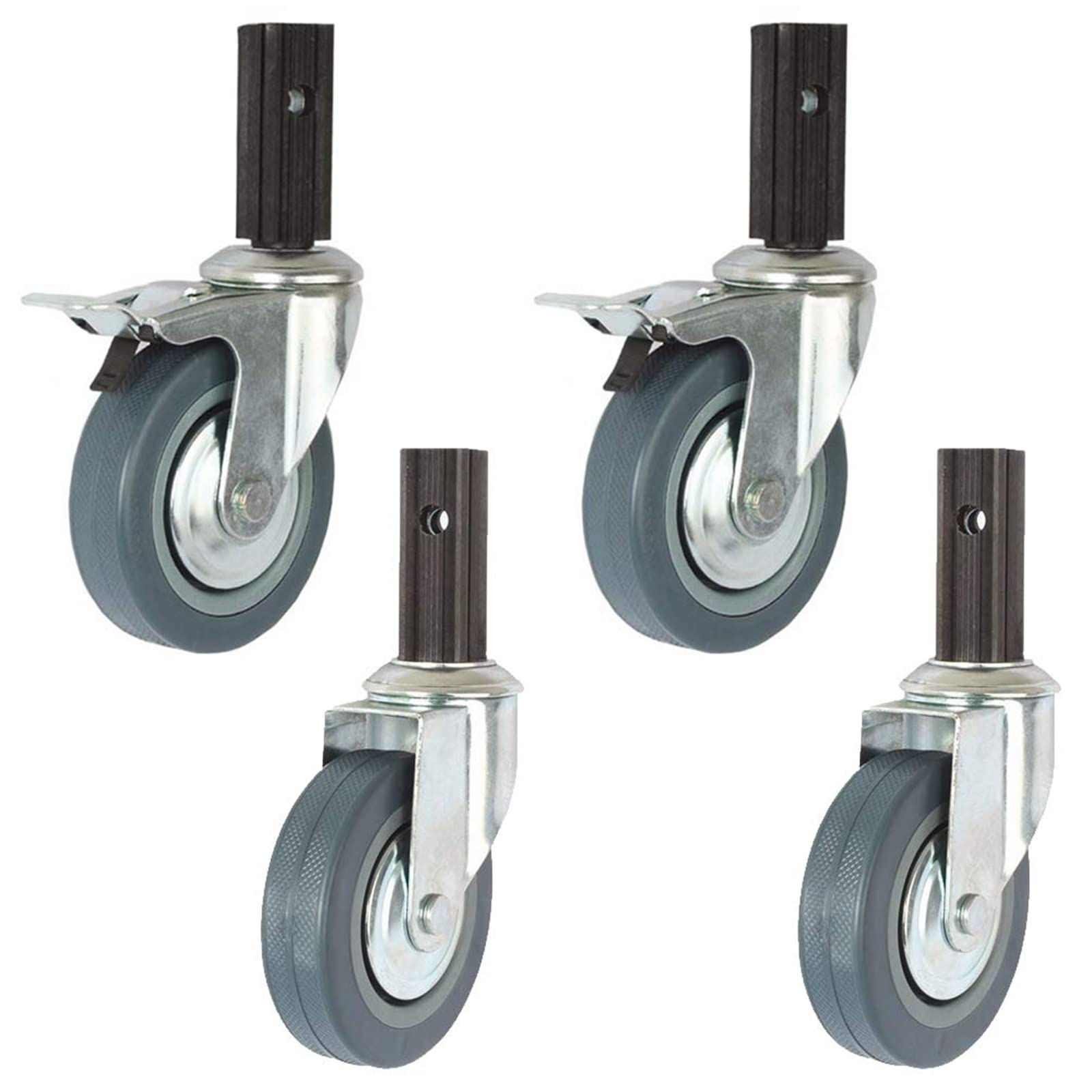 Juego de 4 ruedas giratorias para muebles, 100 mm con soporte de tubo cuadrado (23 x 68 mm), sin ruido, capacidad de 210 kg para carrito y coche de comedor