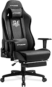 GTRACING Gaming Chair with Footrest, Fabric Breathable Big and Tall Ergonomic Computer Chair 350 lbs with Adjustable Lumbar Support and Recliner, High Back Game Chair for Office Gaming, Darkgray