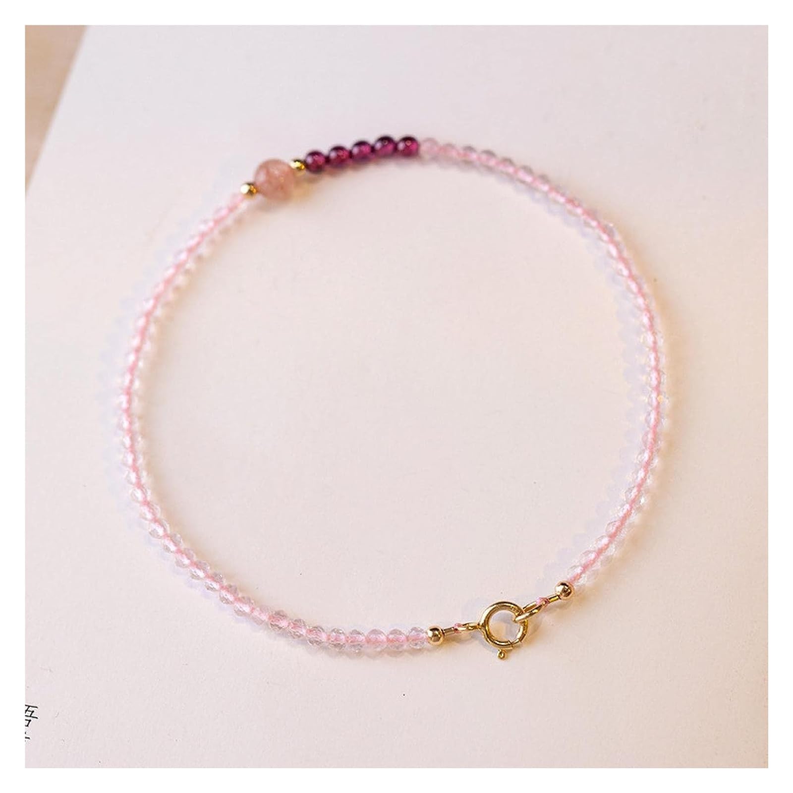 JCAKES Bracciali con perline Braccialetti Donna Lady Bracciale Ragazze Regalo Sottile 2mm Quarzo Fragola Naturale/Quarzo ross Granato Perline Braccialetti Ragazze Delicato