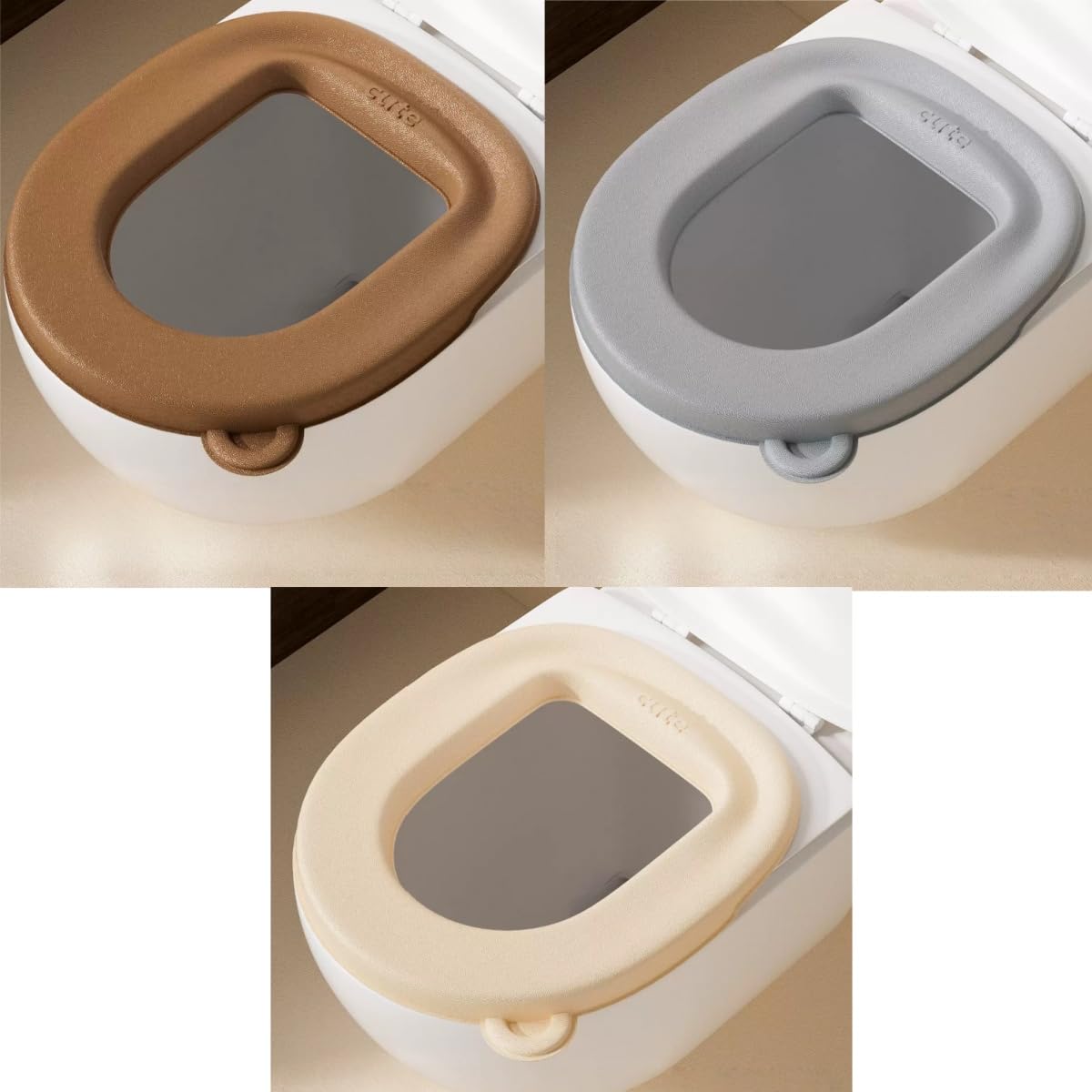 Waterproof EVA Toilet Seat Cover, Washable Non-Slip Toilet Seat Cushion with Handle, Reusable Soft Toilet Seat Pad for Bathroom, All Seasons Universal (3 Neutral Colors)