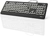 Hama USB Keyboard Illuminated with Cable KC-550 Laser Labeled German Key Layout QWERTZ 12 Media Keys Ergonomic Keyboard for PC and Laptop Flat Extra Long Cable 180 cm Black