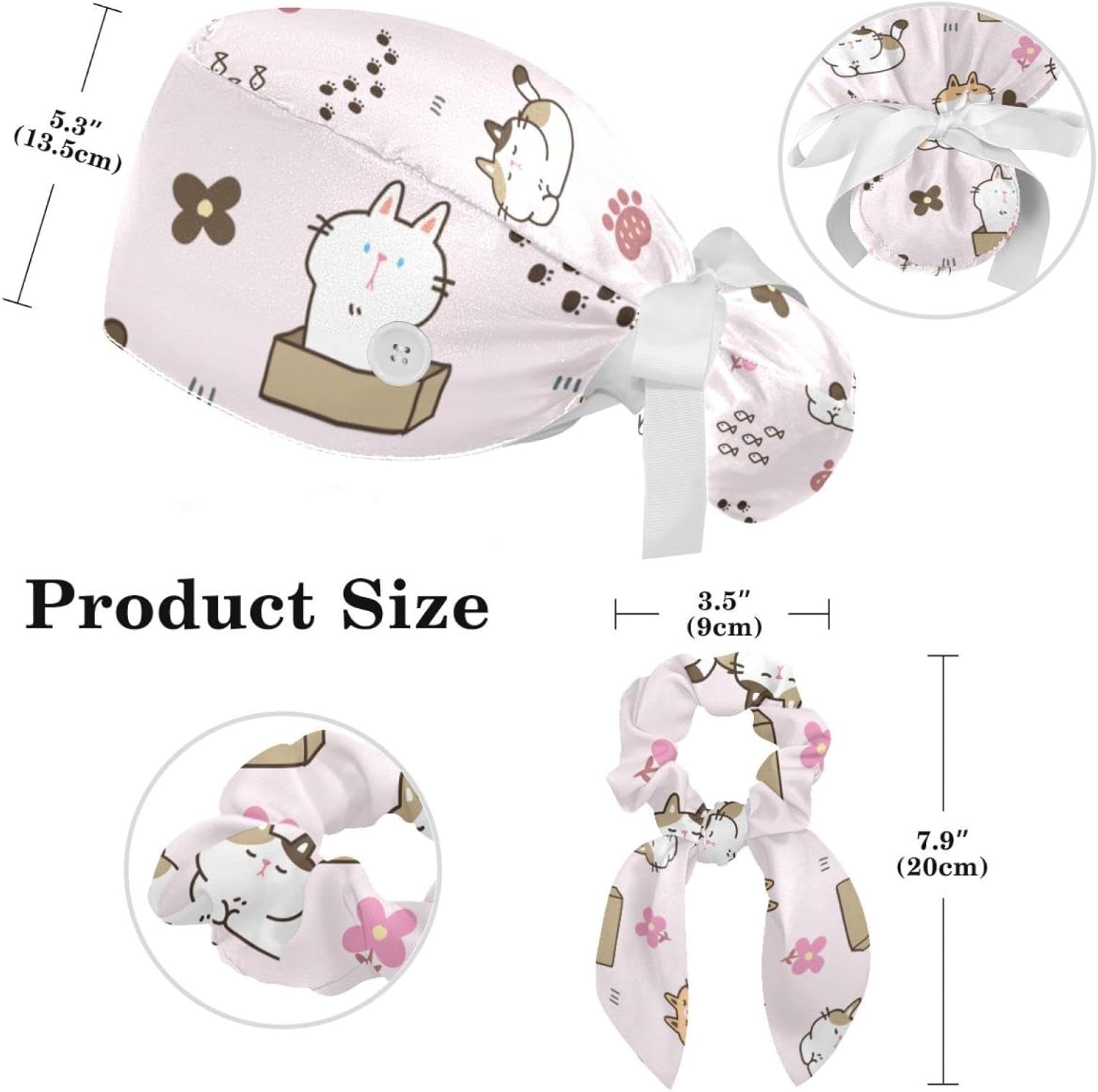 Scrub Cap with Scrunchies, Rainbow Working Hat Hair Cover, Elastic Bandage Tie Back Hats for Women - Image 2