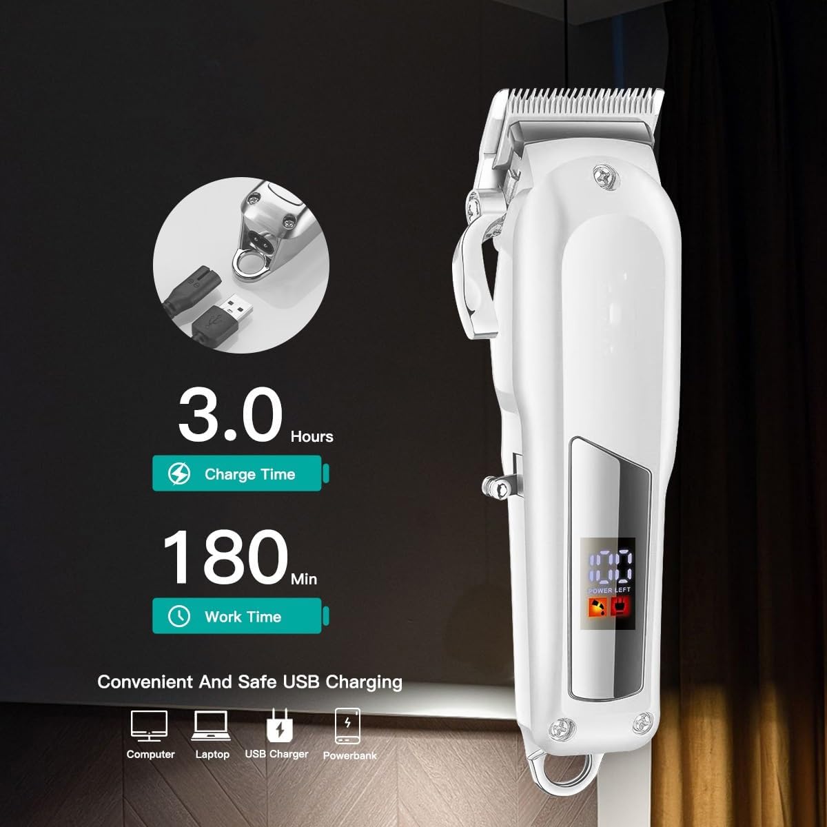 Hair Clippers for Men Clipper Professional TrAdjustable Haircut Machine Rechargeable Barber Trfor(Silver)