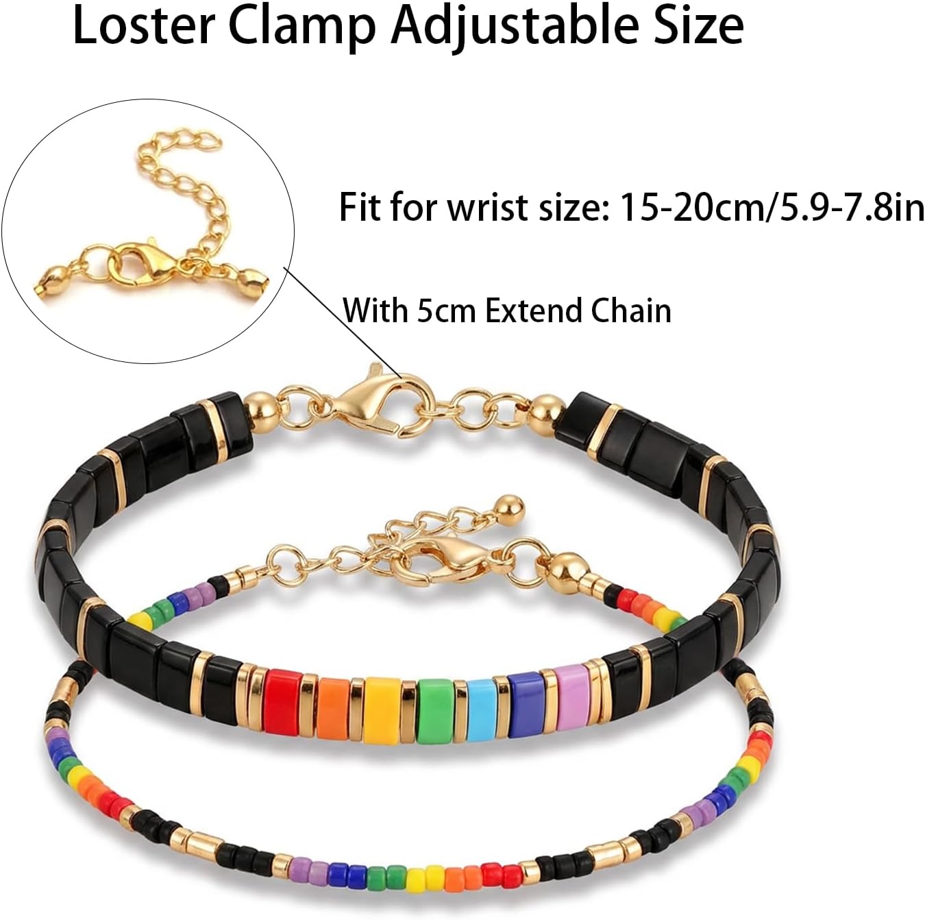 2 PCS Pride Bracelet Miyuki Tila Beaded Bracelets LGBTQ+ Rainbow Bracelets Pride Jewelry Adjusable Wristband for Trans Bisexual Asexual Gay Lesbian LGBT - Image 4