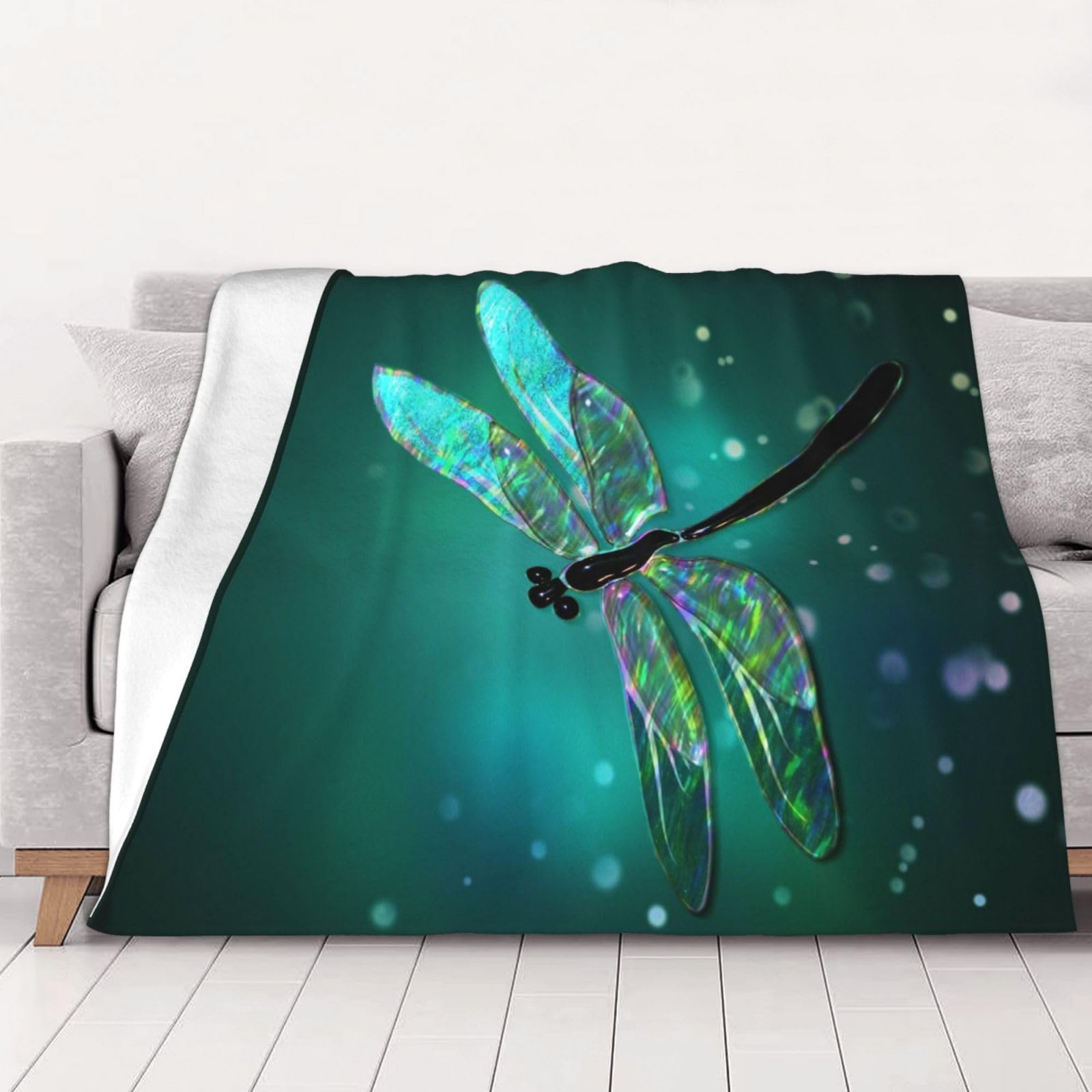 AUBKFELD Galaxy Animal Dragonfly Printed Flannel Blanket 125x100 CM, Soft & Warm Throw Blanket for Sofa/Couch/Bed/Car, Gifts for Audlts Women Men