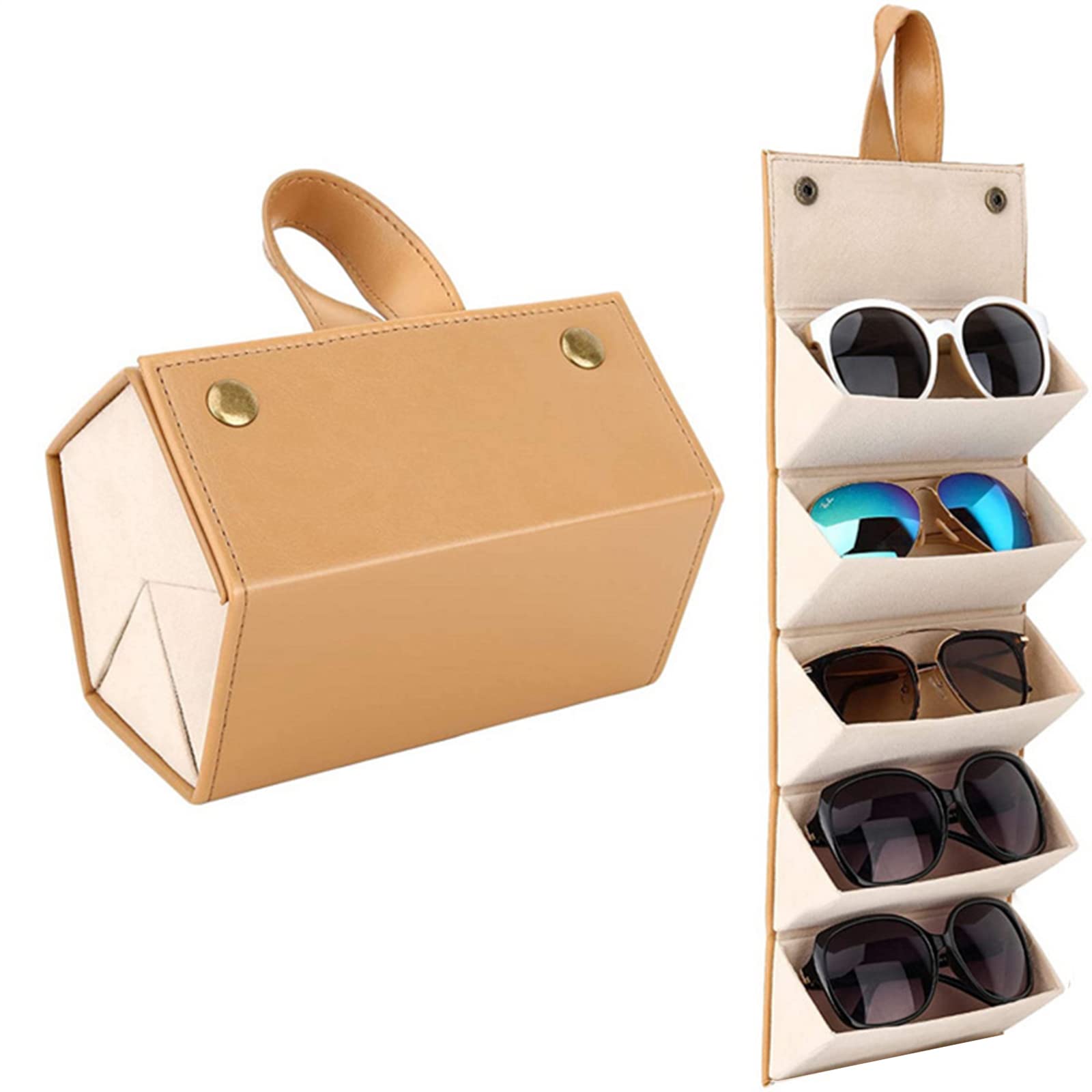 Boîte de rangement pour lunettes de soleil avec 5 compartiments, étui de voyage pour ranger les étuis à lunettes, organiseur portable pour lunettes de soleil pour hommes et femmes, étui à