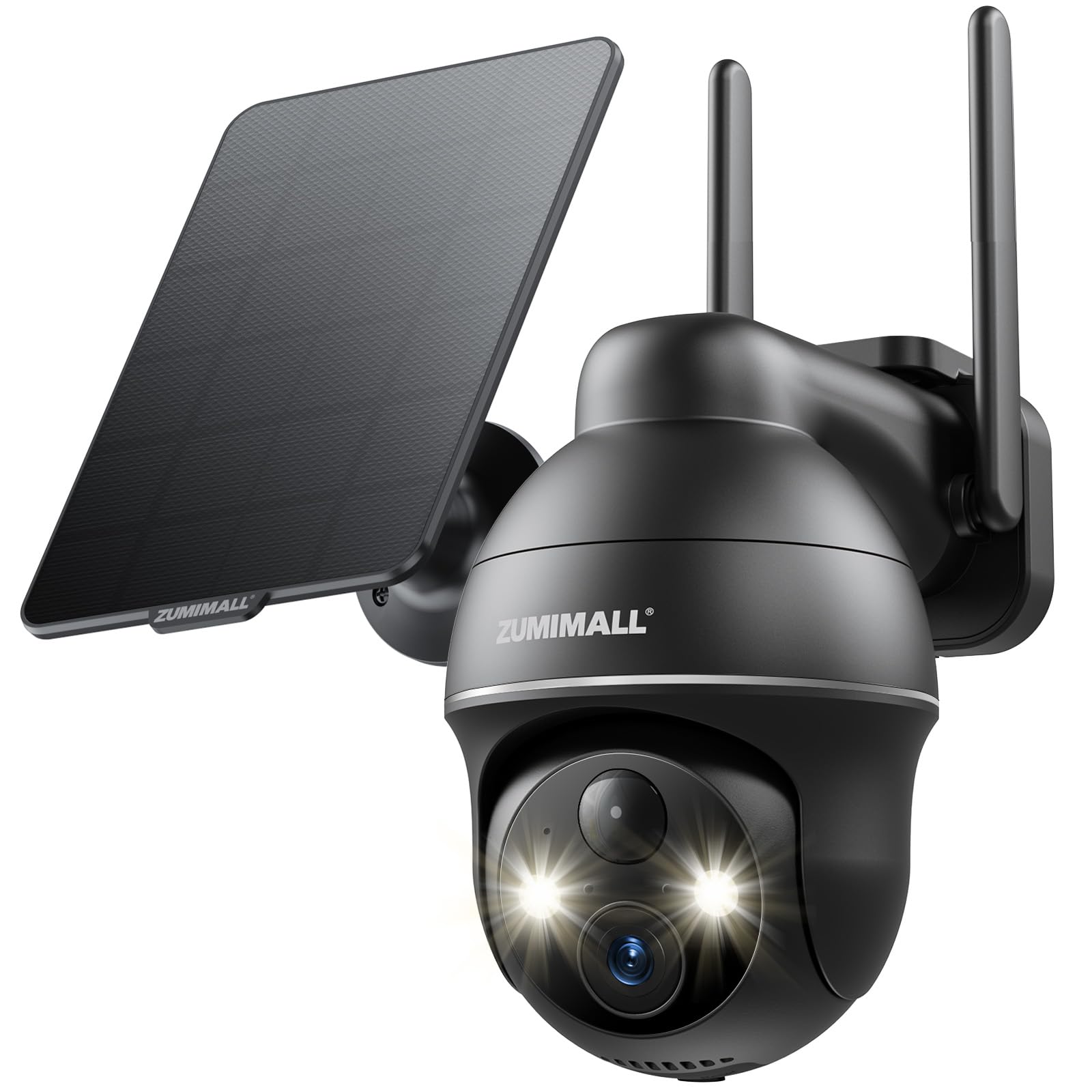 ZUMIMALL 2K Solar Security Cameras Wireless Outdoor, Solar Powered Cameras for Home Security with 360° View, Color Night Vision, 2-Way Talk, AI Motion Alert, Siren, CloudEdge App Supported, Black