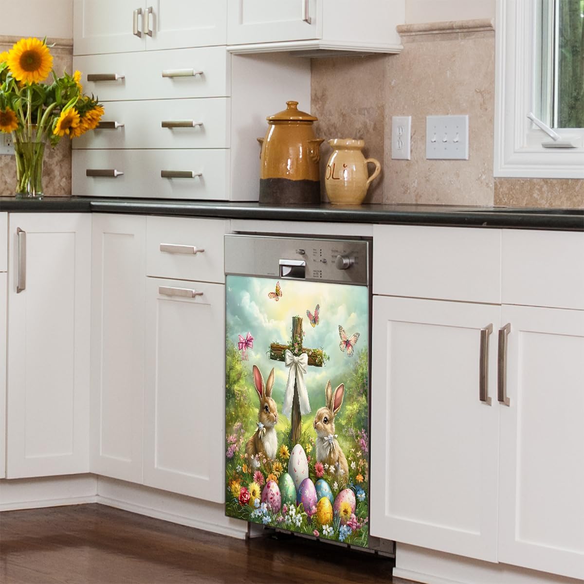 Happy Easter Eggs Animal Dishwasher Magnet Cover Decorative Magnetic Dishwasher Cover Reuseable Dishwasher Panel Covers Front Dishwasher Door Covers for Kitchen Decor 21" X 26"