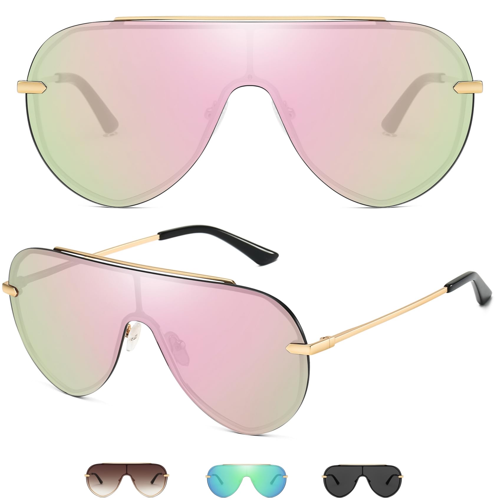 GMKATEYE Gafas de sol de gran tamaño Y2K Shield para mujeres y hombres, protección UV400, sin marco, con caja de regalo y estuche de viaje