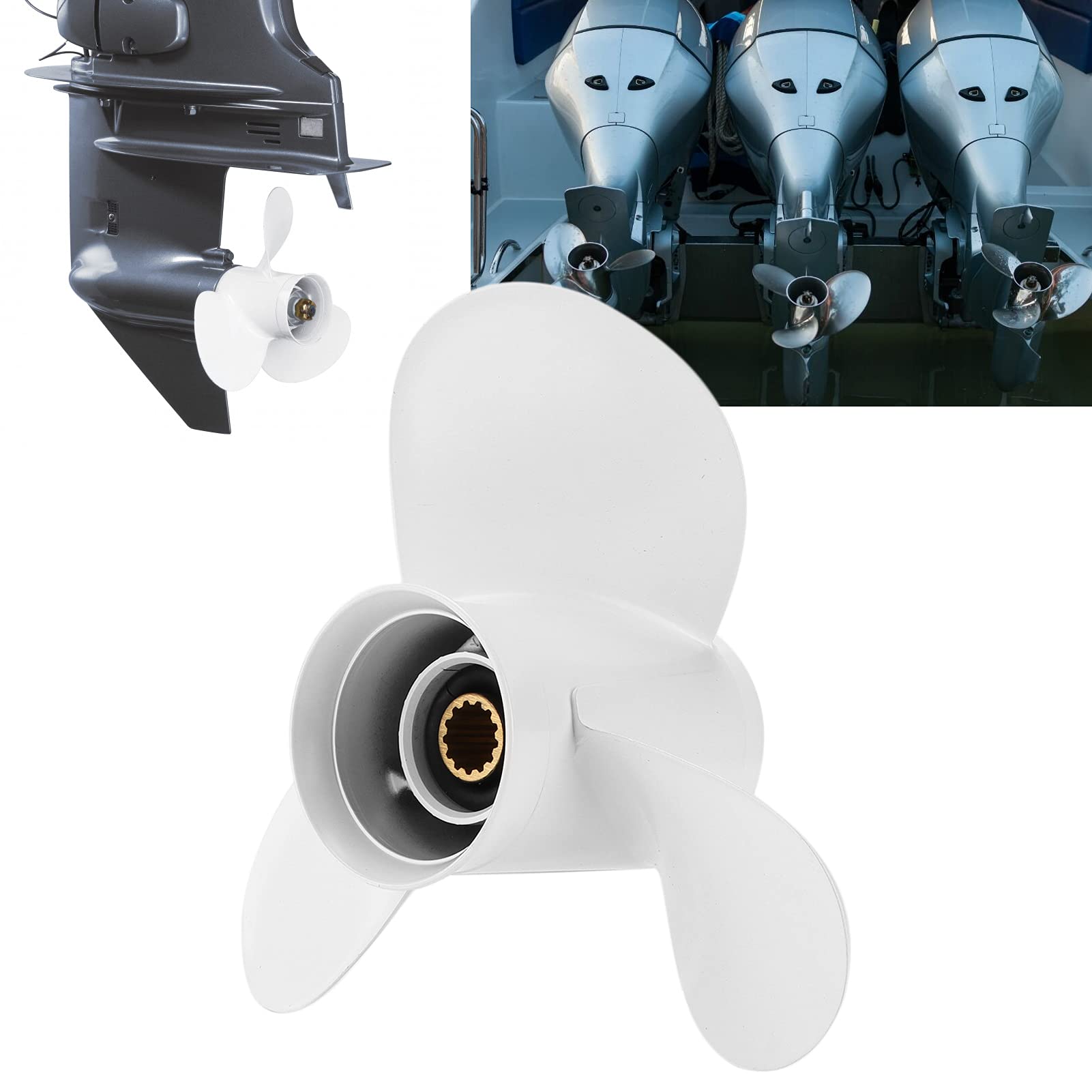 EBTOOLS Hélice fueraborda de alto empuje de 11x15 pulgadas de repuesto para motores de 25 a 60 HP con 3 palas y 13 dientes estriados
