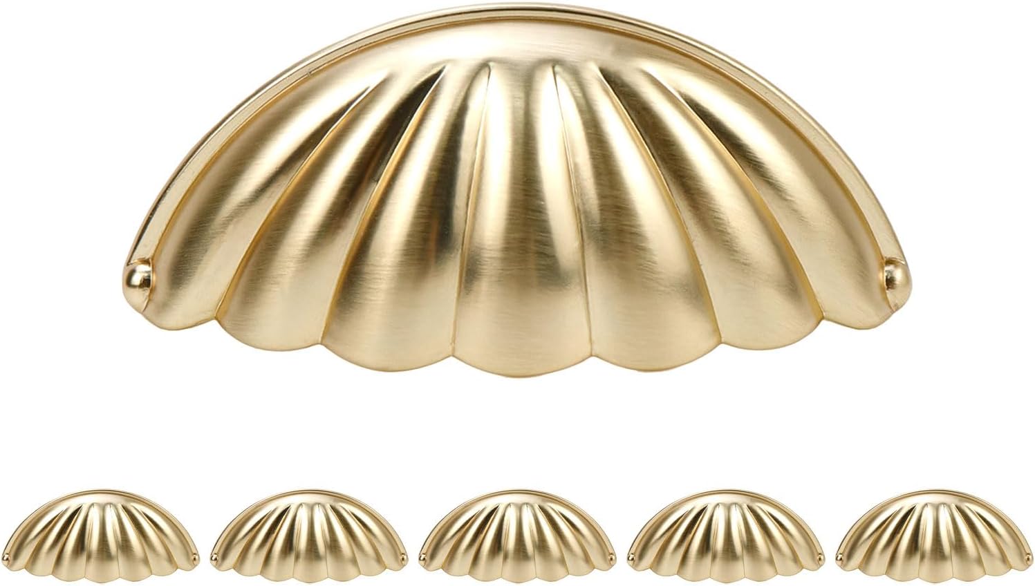 Shell Cup Drawer Pull,Antique 2.52 Inch(64 mm) Hole Center Cabinet Bin Cup Handle Pull for Kitchen Cupboard Bedroom Dresser Bathroom Cabinet Hardware,Gold