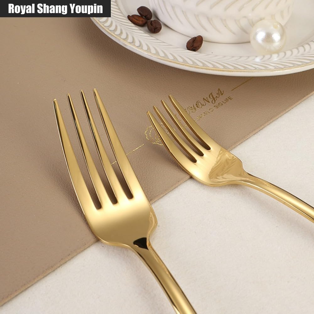 Cucina Circolare Foro Appeso Maniglia in Acciaio Inox Posate Da Tavola Posate Set Di Posate Coltello Da Bistecca Forchetta Cucchiaio Cucchiaino (Oro,20 pezzi)