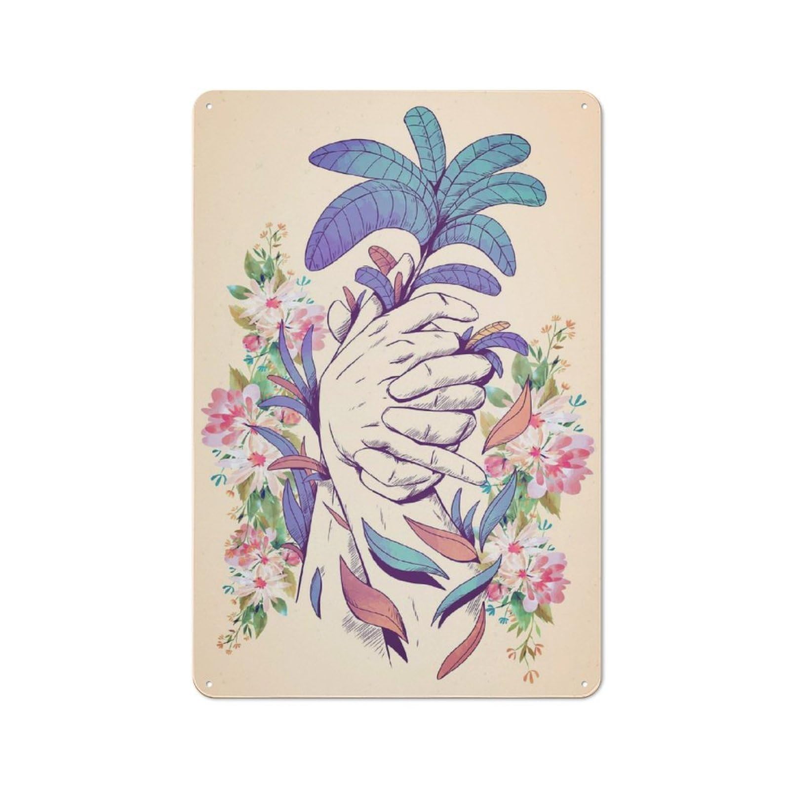 Junmoney Style-21 Watercolor Flower Bouquet Printed Metal Sign 30X20cm For Hobby Room Or Studio, Gift Idea At Christmas For Creative Interior Collectors