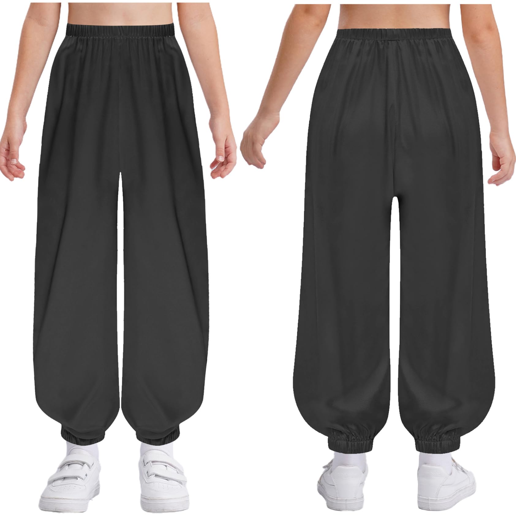 Boys Girls Taichi Martial Arts Pants Elastic Waist Kung Fu Performance Loose Bottoms Practice Trousers