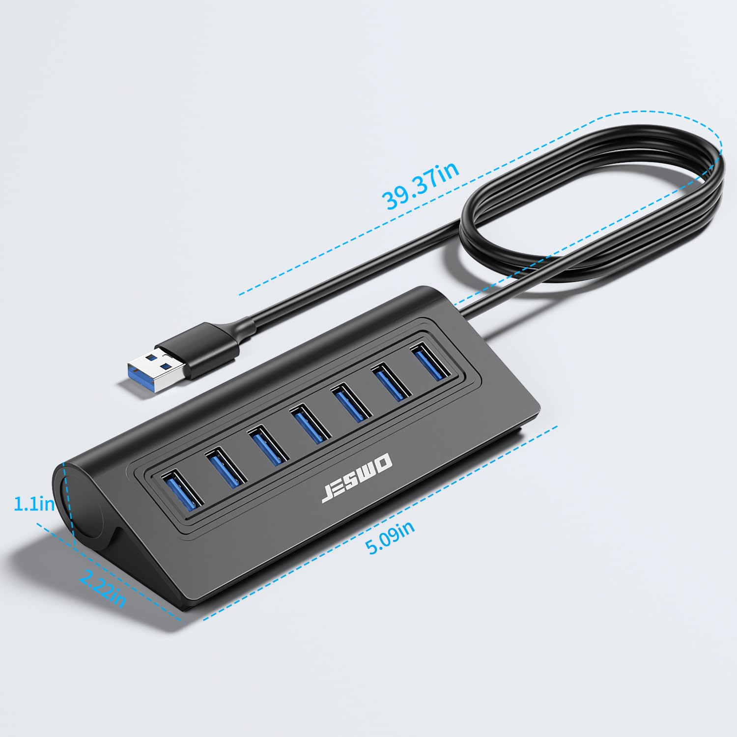 JESWO Hub USB attivo 3.0 con alimentatore di rete, hub USB 3.0 in alluminio, 7 porte, distributore USB, 5 Gbps, con alimentatore di rete 5 V/4 A e cavo da 100 cm, per PC, laptop, compatibile con