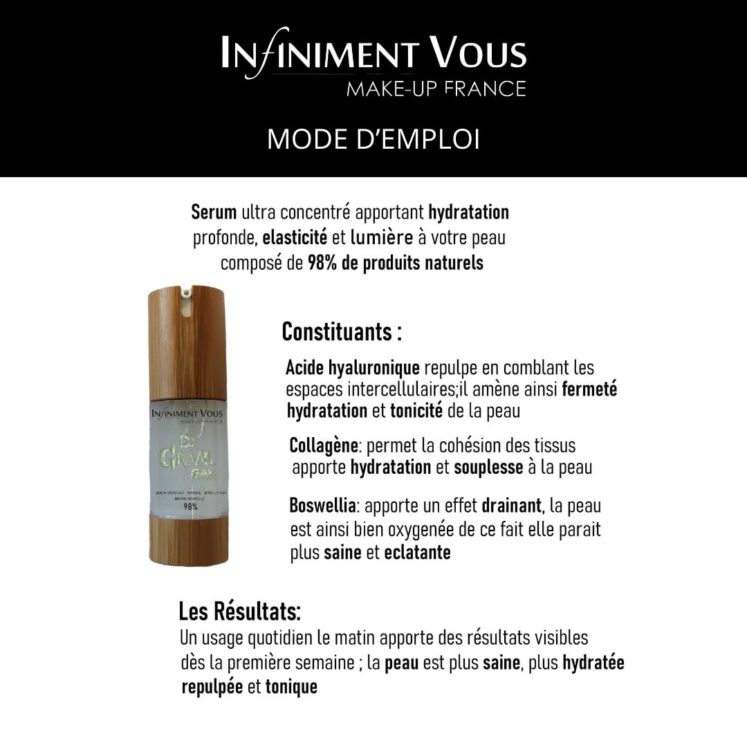 Infiniment Vous Make Up France - Siero Idratante Le Graal Fluido, siero viso, skincare, trattamenti per il viso, siero idratante viso, siero idratante all'acido ialuronico, prodotto in Francia.